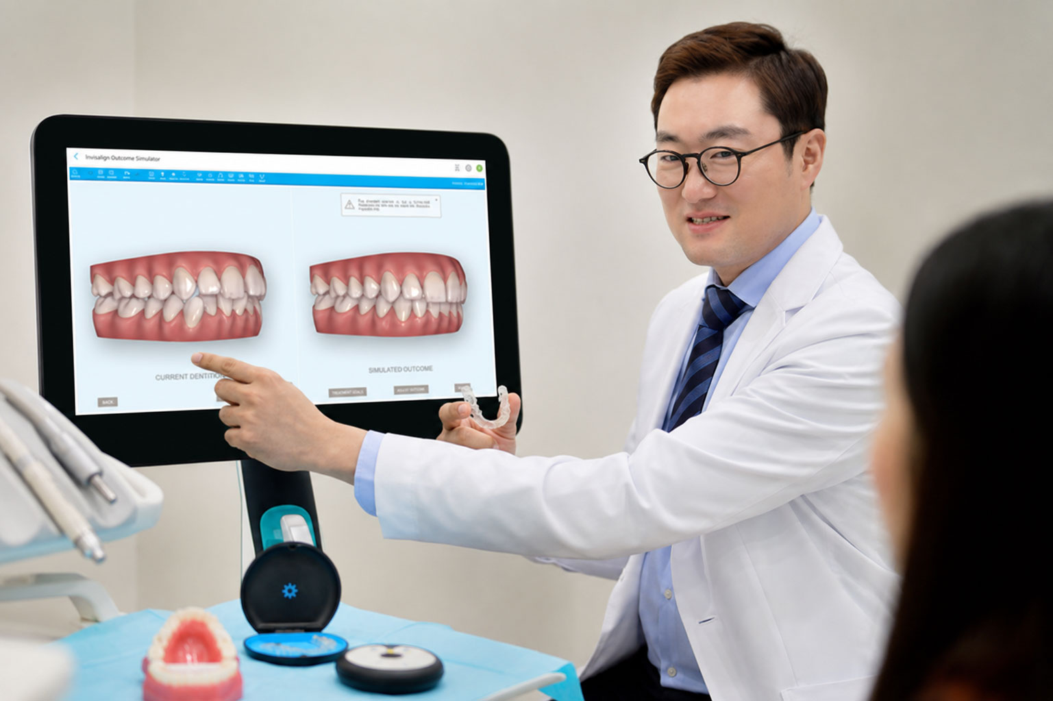인비절라인 치료 과정을 설명하는 정민 대표원장